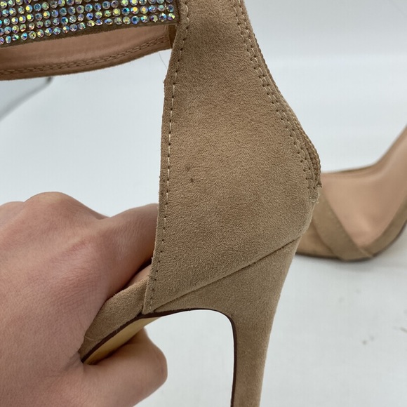 Olivia Ferragamo High Heels Stilettos Crystal Jeweled Ankle Strap Tan Womens 8 - Picture 10 of 17